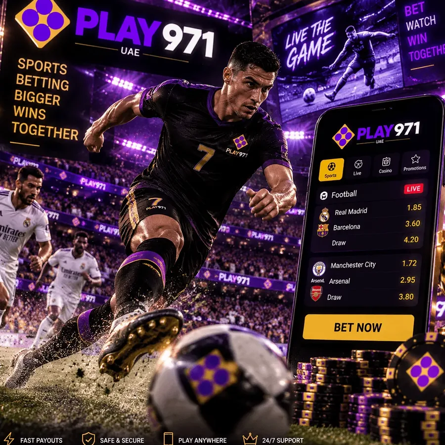 رسم توضيحي لكازينو Play971 والرهانات الرياضية في الإمارات
